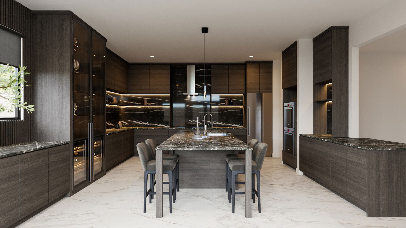 Modern Masculine Kitchen with Marbled Island Masculine Kitchen & Bar Renovation